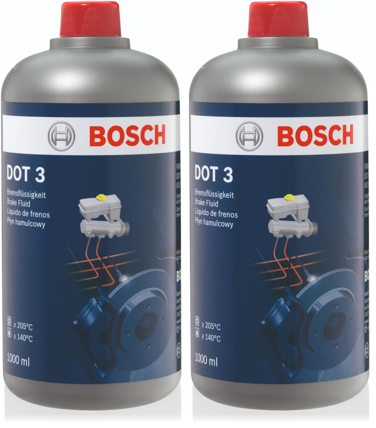 Liquido Freni Bosch DOT 3, 1 L – Per veicoli prodotti prima del 2000 – Non raccomandato per freni ABS e ESP (Confezione da 2)
