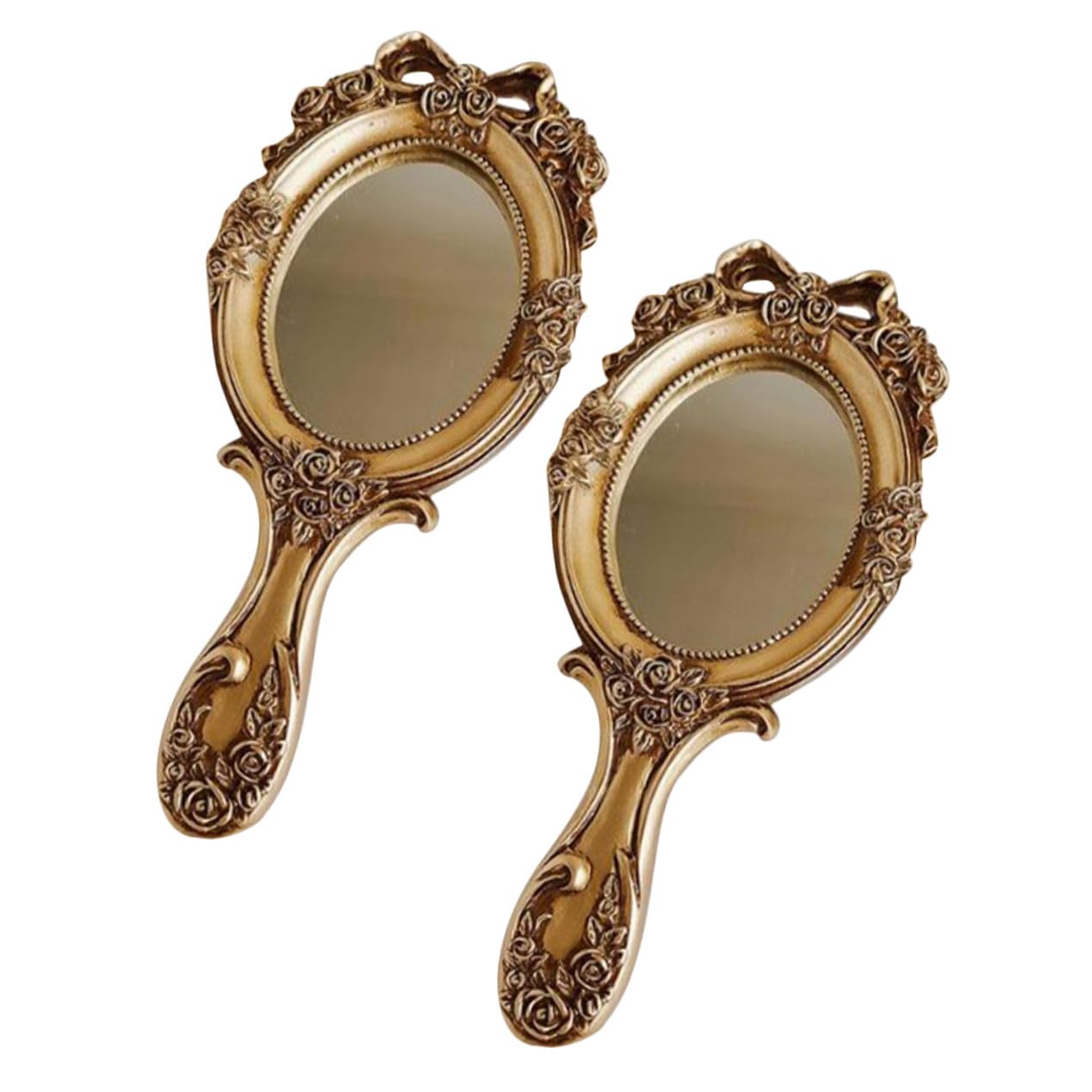 2 Stück Vintage Handspiegel Griff Tragbarer Kompakter Reise Make up Spiegel für Damen Filigraner Retro Handspiegel mit Floralem Design Leicht und Dekorativ Geschenk