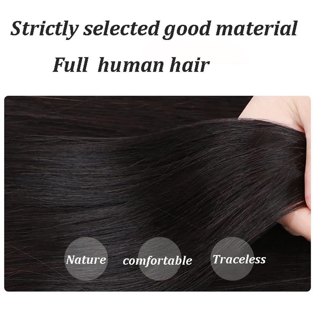 Clip-On-Pony-Haarverlängerungen, Pony, Clip-In-Haarverlängerungen, Echthaar für Frauen, Flacher, ordentlicher Pony mit Schläfenpony,Brown