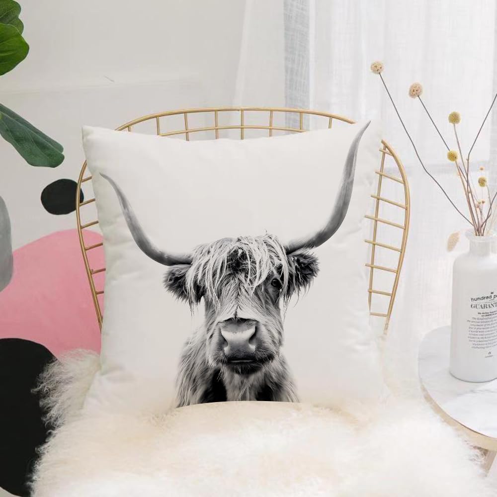 Hyosxw Scottish Highland Cattle On White Background - A4 Cushion Cover,Throw Pillow Case Home Decorative For Living Room Bedroom Sofa Chair 18X18 Inch,Scottish Highland Cattle On White Background.,Pillowcase 45X45cm