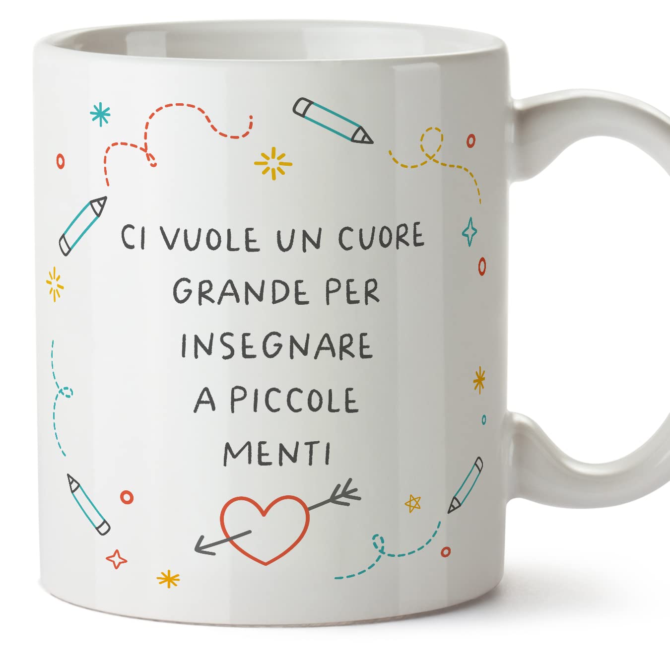 Mugffins Tazza in ceramica per INSEGNANTE - 11 oz / 350 ml - In italiano - Cuore grande piccole menti - Idea regalo per compleanno, anniversario, natale, laurea