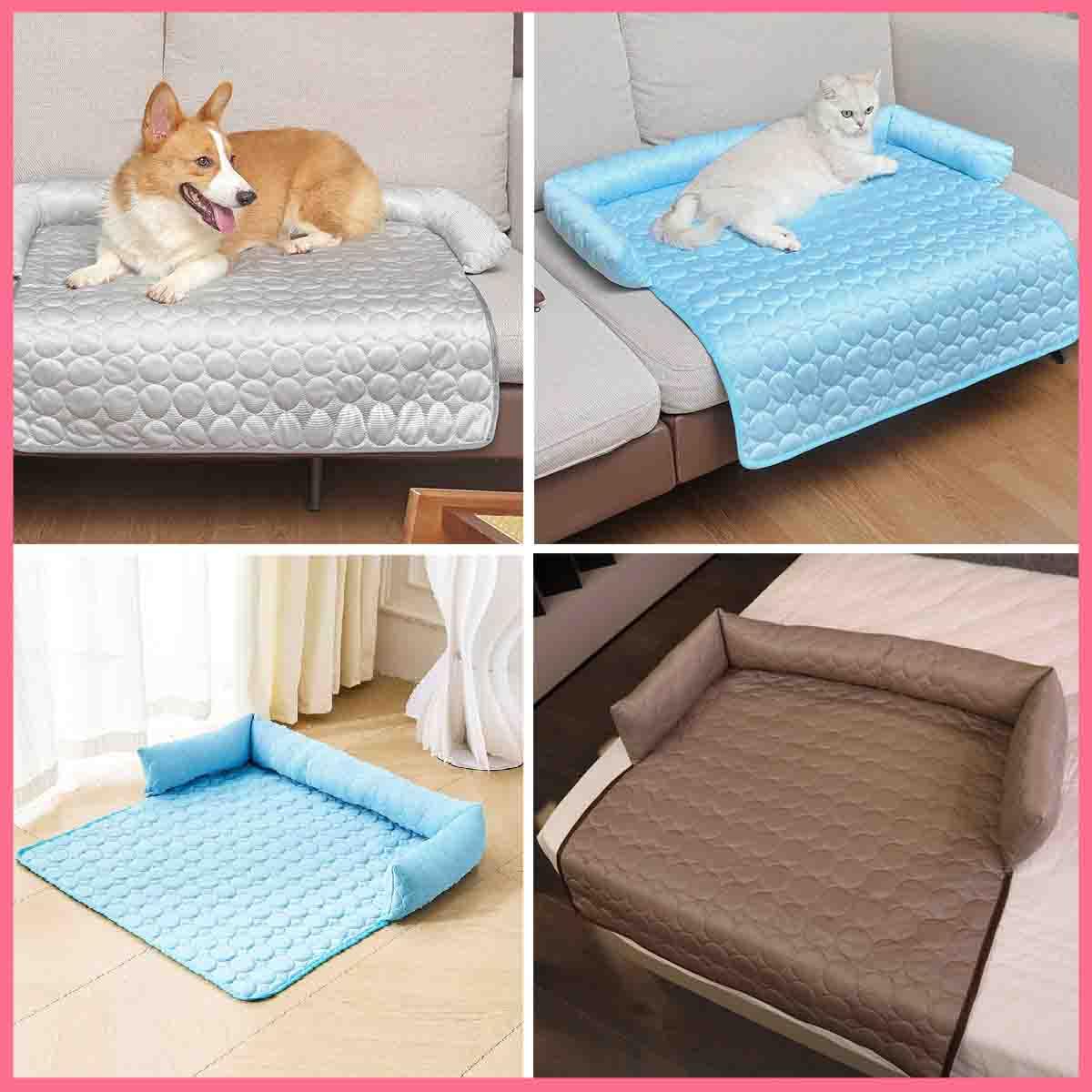 Generico Cuccia Refrigerante Per Cani,Tappetino Refrigerante Per Cani E Gatti,Cuscino Lavabile Con Seta Di Ghiaccio,Per Pupe Estivo,Pieghevole Cuscinetto Antiscivolo Per Divano,Pavimento Auto (Blu-L)