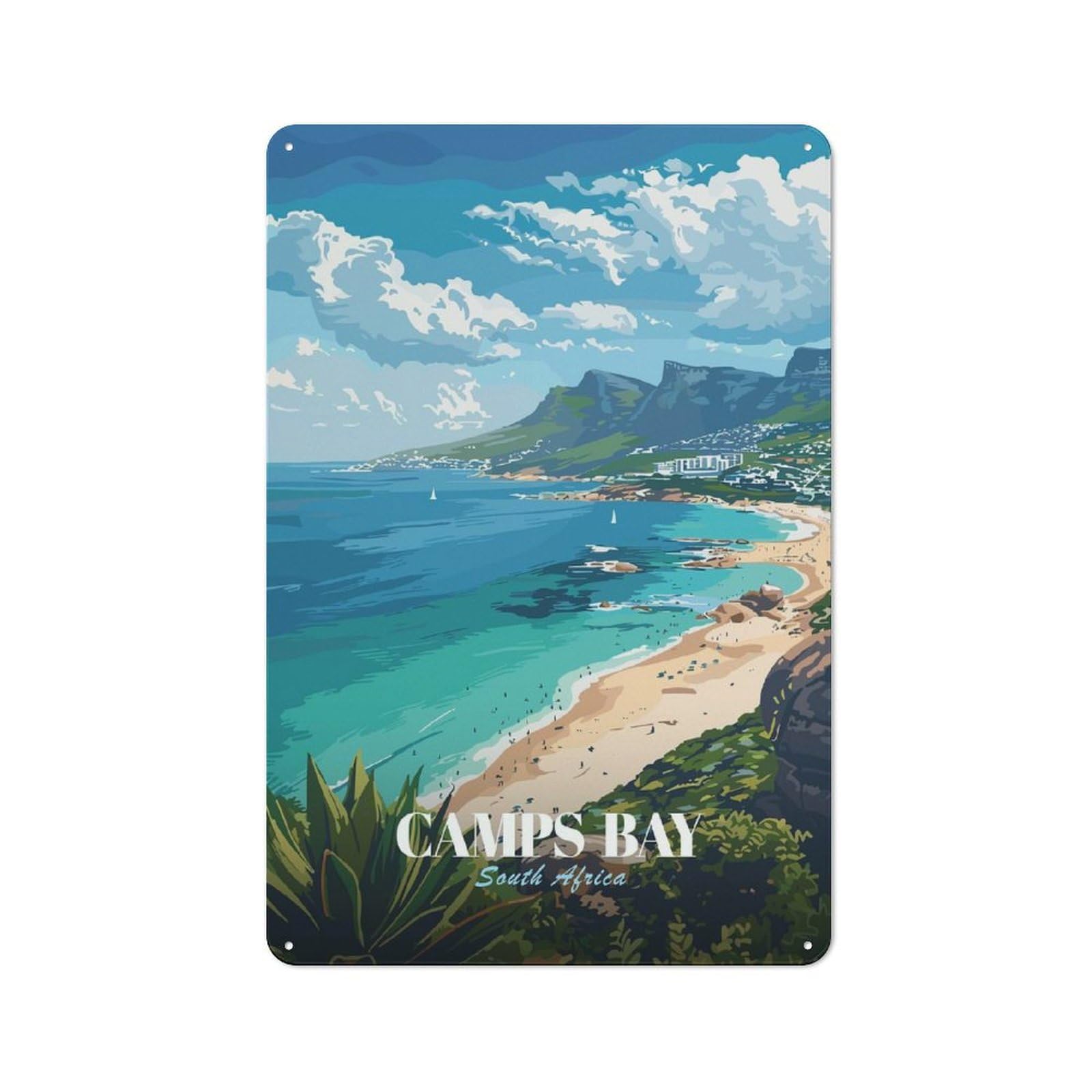 Junmoney Style-8 For Lounge Or Reading Corner, Camps Bay, South Africa Travel Poster Vintage Metal Sign 30X20cm, For Collectors Decorating Lounges And Reading Corners