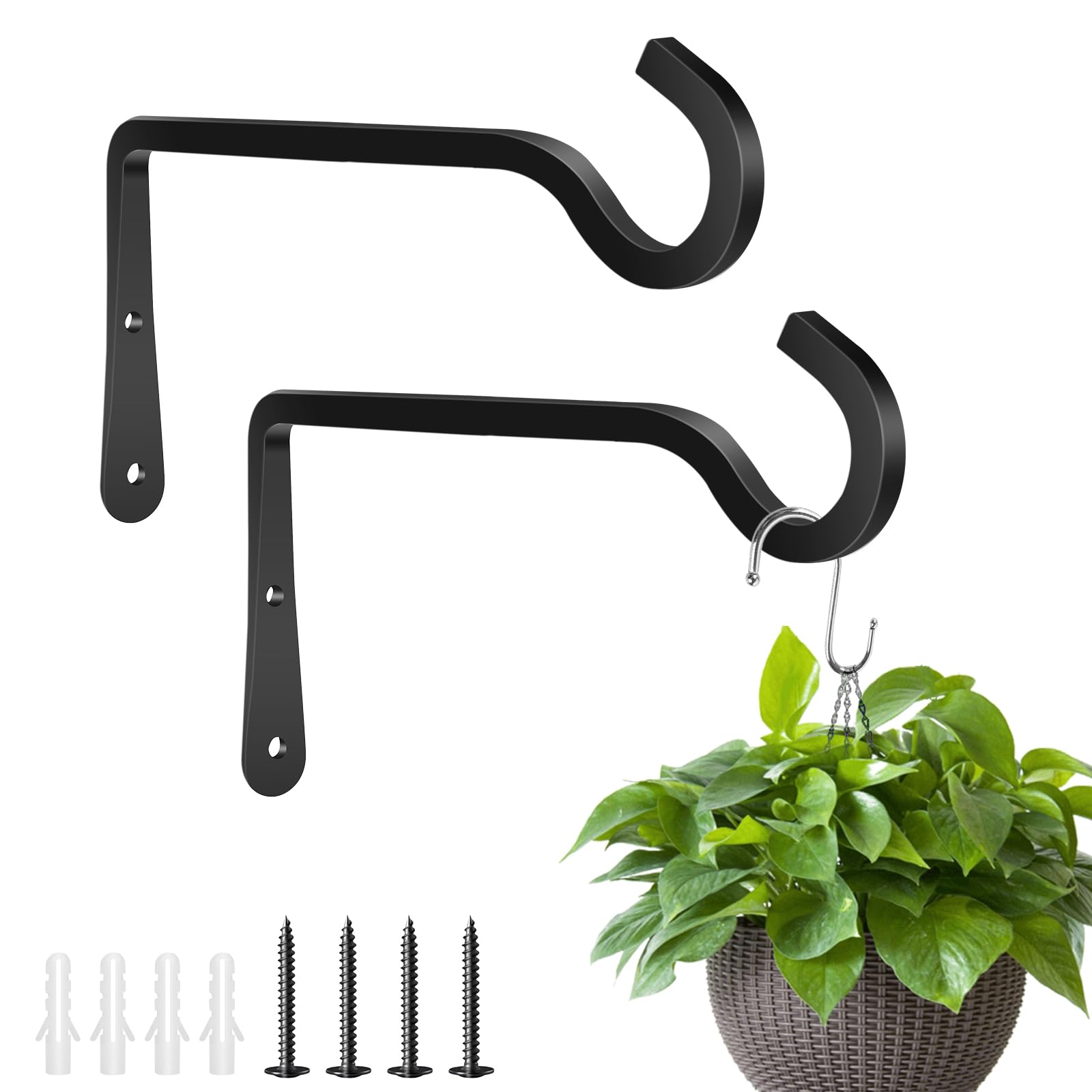 AMFUN Ceiling Hooks for Hanging Plants, 2 Pack Plant Hangers for Hanging Baskets, Hanging Basket Bracket, Wall Mount Plant Hanger, Metal Plant Bracket Iron Lanterns Hangers for Planters Bird Feeder