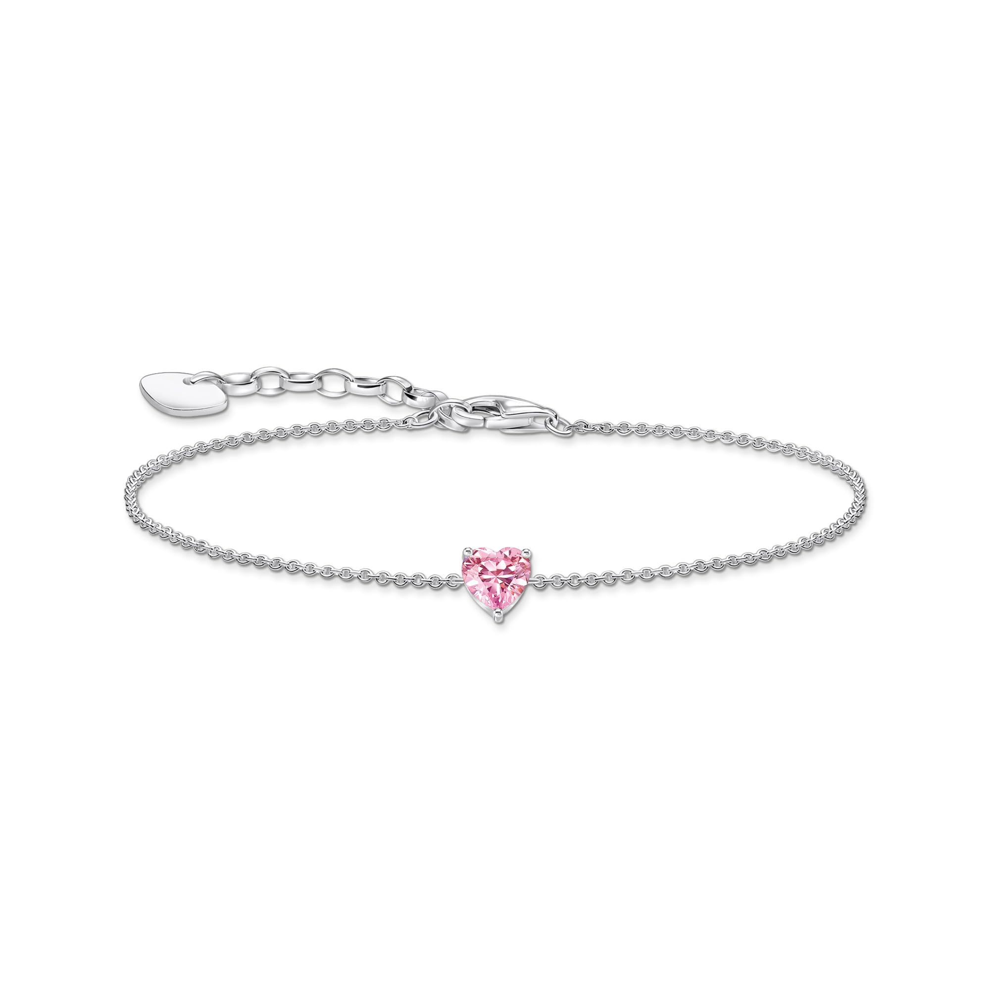 Thomas Sabo Large heart pendant bracelet: romantic, versatile, adjustable length, Pink, Women
