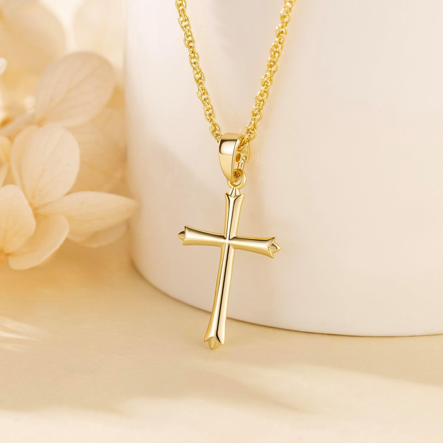 SPONIT Cross Necklace for Women Gold Cross Necklaces for Women 14K Gold Cross Chain Pendant Necklace for Womens Faith Crosses Necklaces for Womens 22/27mm