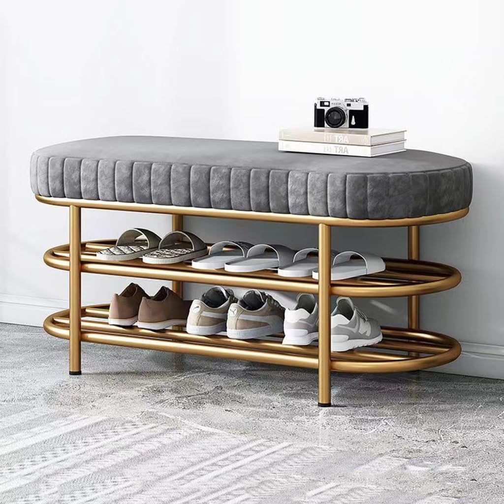 Velvet Ottoman Curve Footrest, Modern Padded Seat Chair Footstool, 6cm High Resilience Foam Cushion, Golden Finished, Small Step Stool, for Bedroom, Entryway, Living Room (Color : Lig