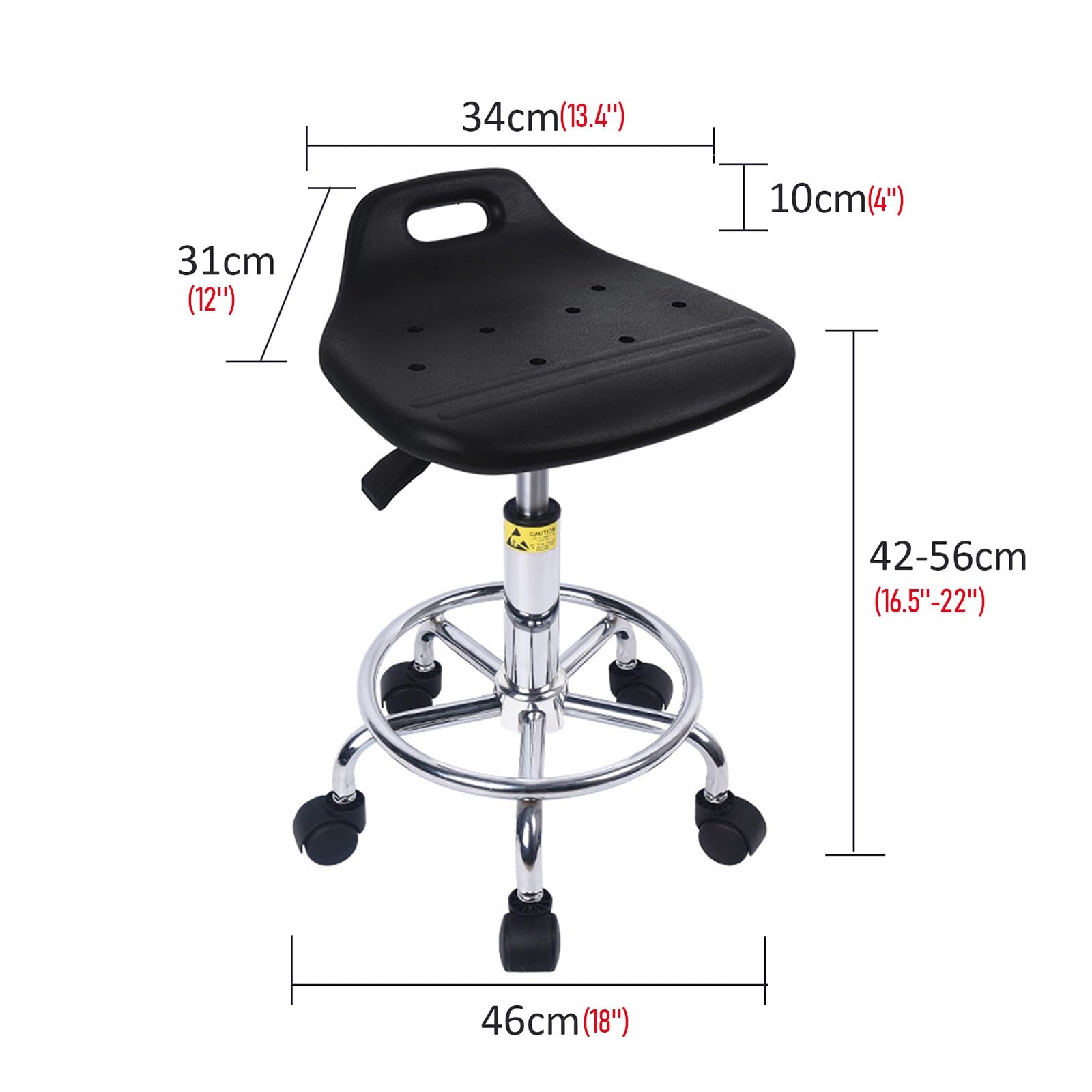 Taburete con Ruedas y Reposapiés Taburete Oficina Ajustable en Altura Giratorio 360° para Salón de Dibujo Laboratorio Oficina, Antiestático(42-56cm)