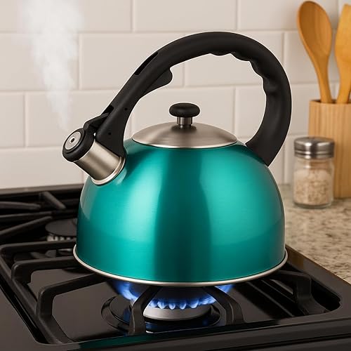 Miniatura 2 de Creative Home Hervidor de té silbante para estufa de 2.8 cuartos de galón, olla de té de acero inoxidable premium, agua de ebullición rápida, mango