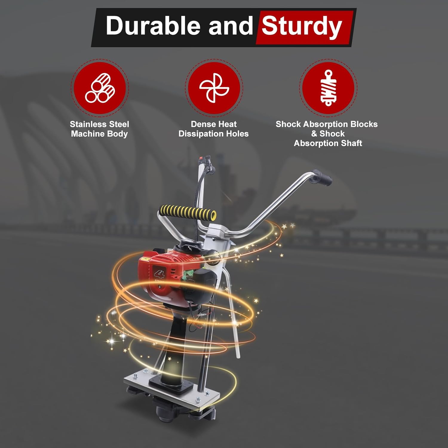 35.8CC 4 Stroke Gas Power Vibrating Concrete Power Screed Finishing Engine 900W for 5m Ruler Stainless w/Swich, Power Concrete Vibrators Machine for Houses, Bridges, Tunnels