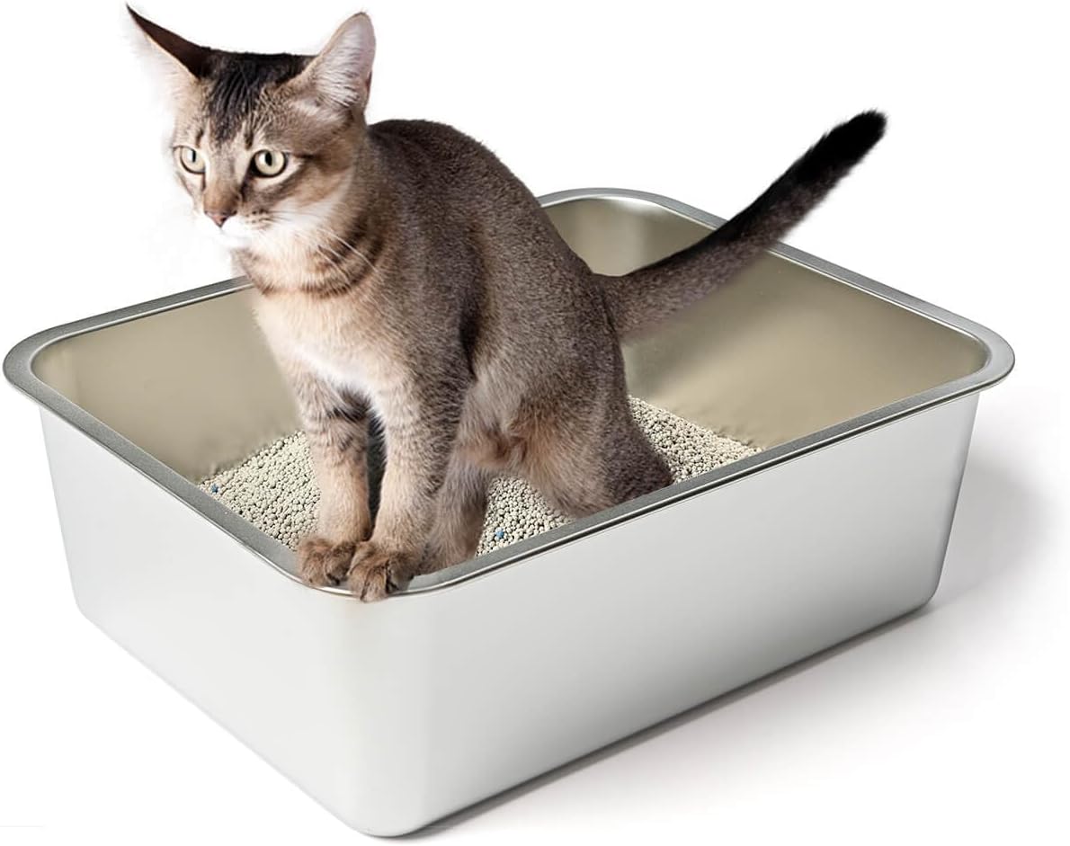 WePet Stainless Steel Cat Litter Box, High Sides Kitten