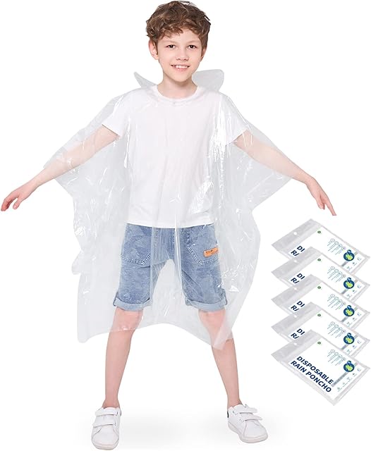 Opret Disposable Rain Ponchos for Adults and Kids, Thick Emergency Waterproof Ponchos Transparent Lightweight Raincoat with Hood