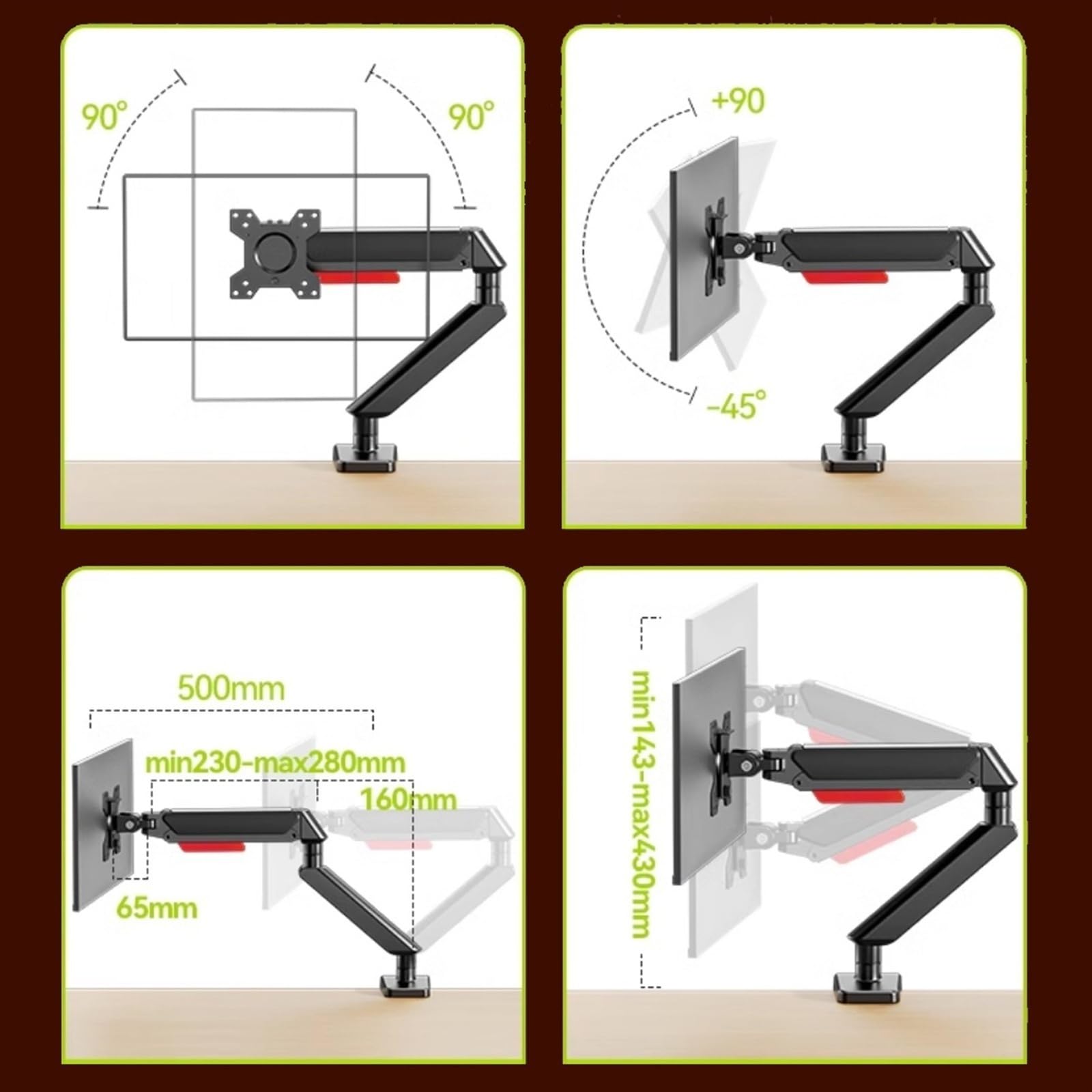 Soporte para monitor de escritorio, brazo de monitor único con resorte de gas, se adapta a monitores no VESA de 32 pulgadas, altura e inclinación ajustables para un espacio de trabajo ergonómico