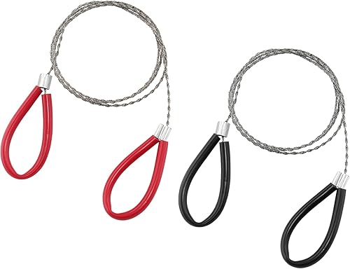 2 piezas de sierra de cable de PVC de acero inoxidable para senderismo, camping, caza, rojo y negro, 23.62 pulgadas