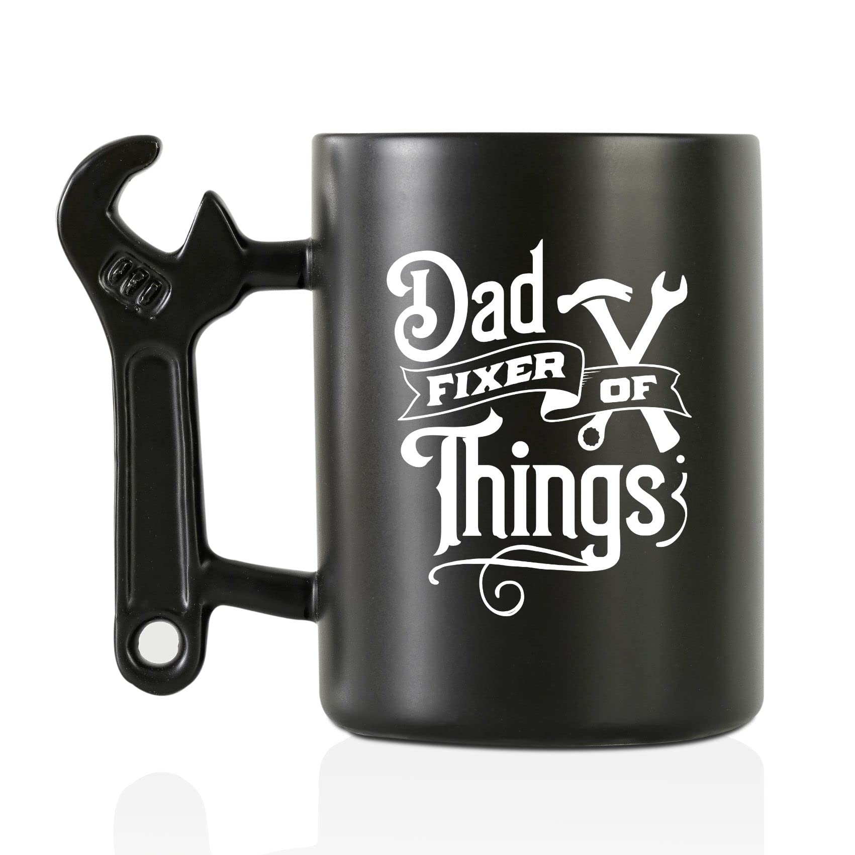 Onebttl Dad Gifts Coffee Mug with Wrench Spanner Handle, Gifts for Dad from Daughter and Son, 13.5oz Funny Ceramic Mug for Father on Birthday, Father's Day, Christmas - Fixer of Things