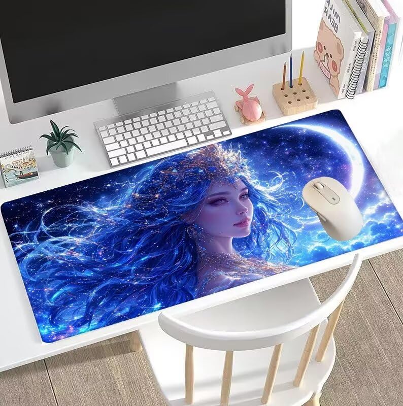 Mauspad Sternenhimmel Mauspad XXL 1600x800x3mm Schreibtischunterlage Göttin Mousepad Large Size mit Anti Rutsch Basis Mouse Pad, Wasserdicht Gaming-Mauspads, Gaming Zubehör für PC Office Home W5-208