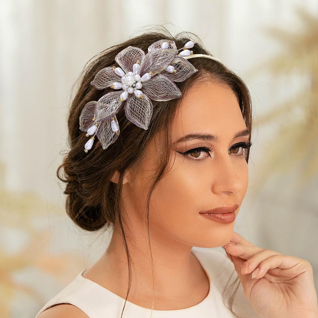 Cerchietto Per Capelli Da Sposa Con Fiori In Filo Di Rame E Cristalli – Fascia Floreale Argento E Rosa, Accessorio Per Matrimonio E Festa