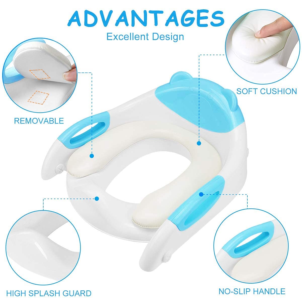 Potty Training Seat with Step Stool Ladder, Potty Training Toilet Seat for Boys Girls Kids Toddlers, Soft Cushion, Safety Handle, Anti-Slip Step Pads, Baby Toddler Potty Seat for Toilet