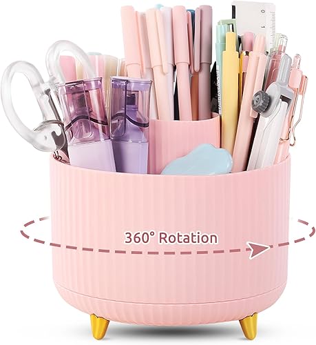 Phyxin Portalápices giratorio de 360 grados para escritorio, 5 ranuras organizadores de escritorio y accesorios, bonita olla para oficina, escuela,