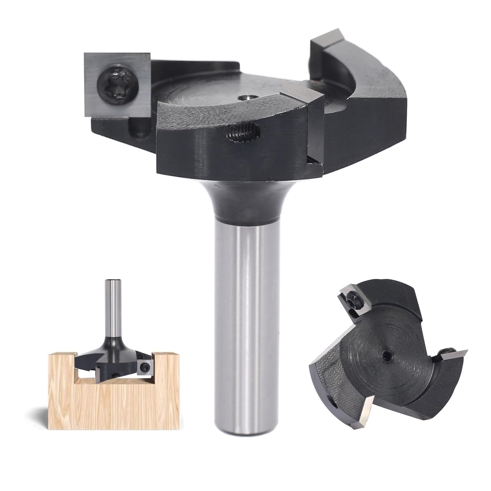 AKYLIN Face Cutter 12 mm Shank, 3 Flutes Face Cutter Wood for Router, 4-Sided Interchangeable Carbide Blade, Planer Cutter with Reversible Plates, Spoilboard Milling Cutter