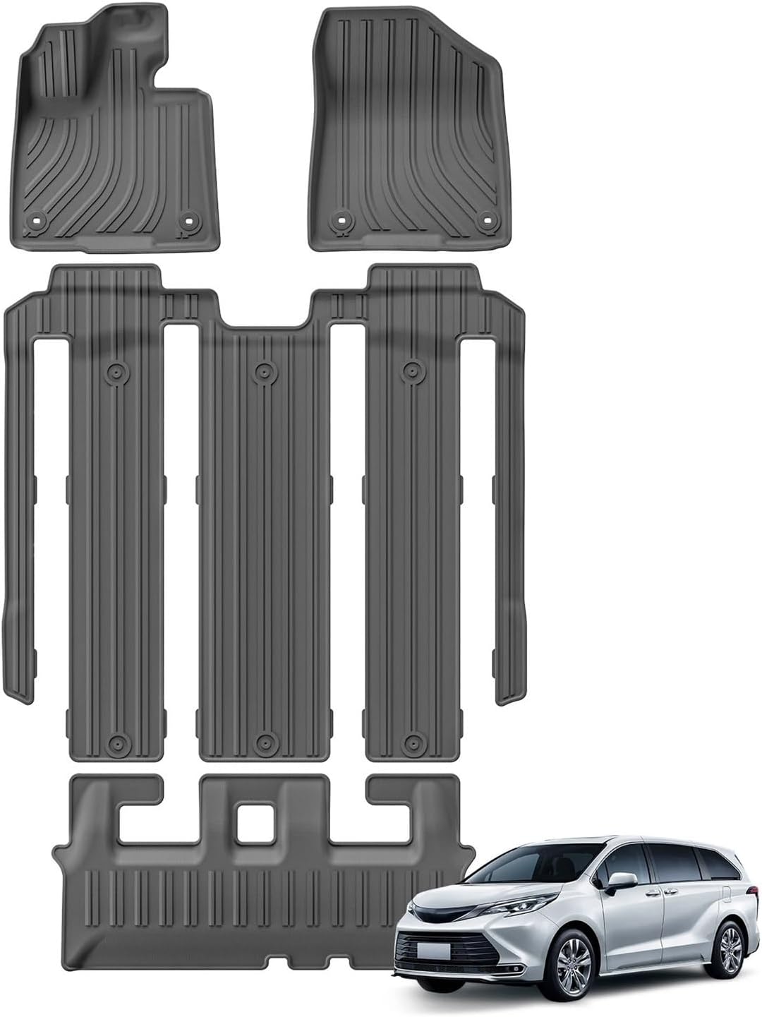 2021-2023 2024 Compatible with Toyota Sienna (Only Compatible with 7 Seat) Car Floor Mats Cargo Liner Trunk Pad TPE 3D Foot Mat Black Left Rudder(24Sienna LHD 5P)