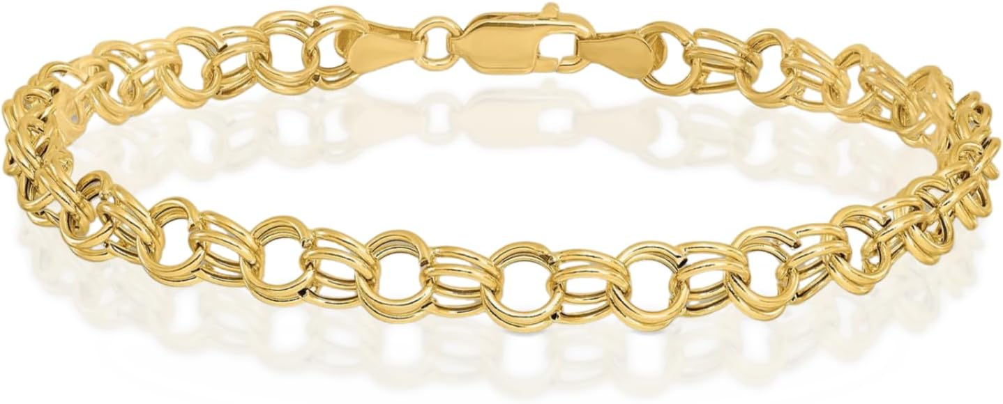 IceCarats 14K Yellow Gold 4mm Thick Byzantine Chain Bracelet, Polished