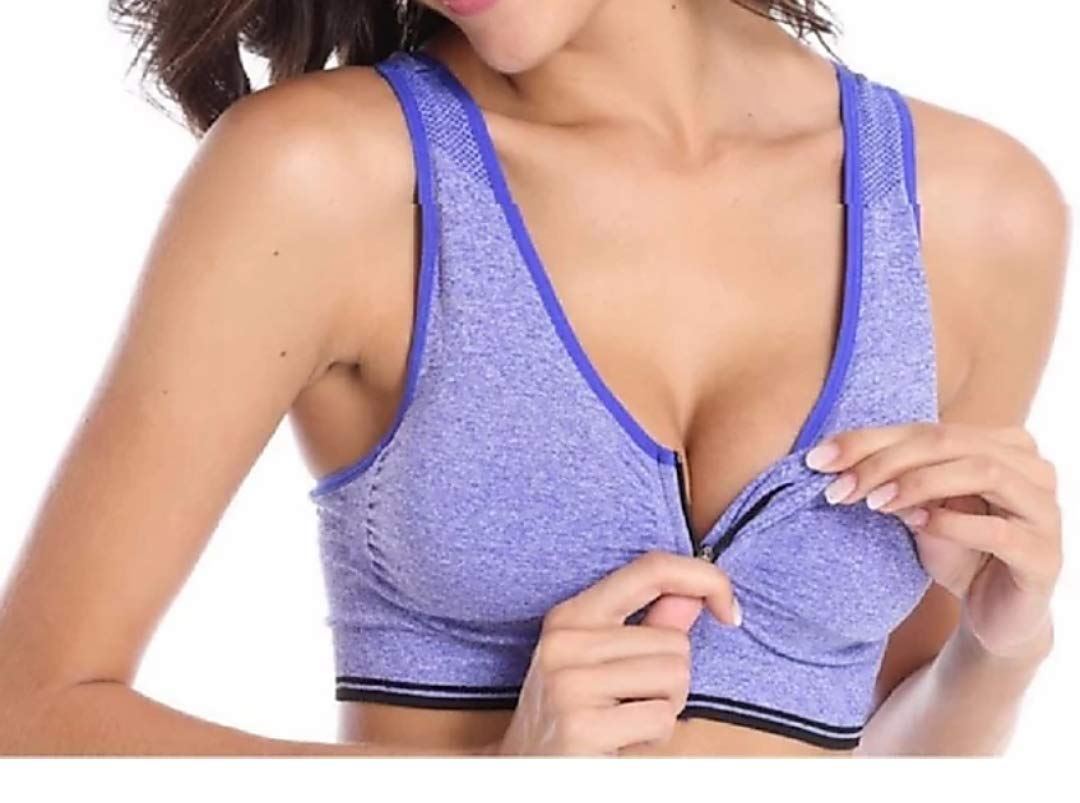 Girl's Nylon and Spandex Front Open Zip Closure Padded with Removable Padding Sports Bra (Purple, Free Size, 28-36)-image-2
