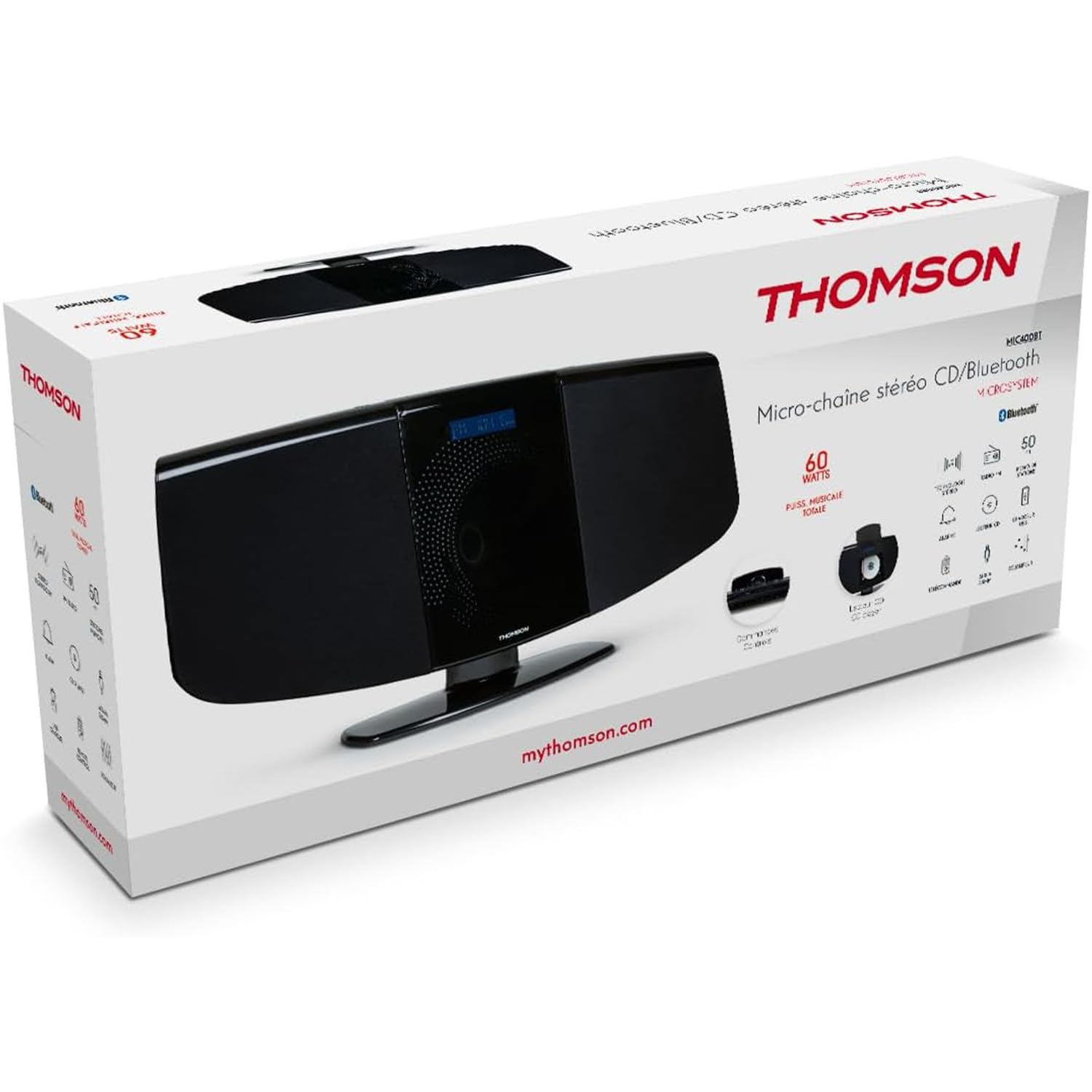 Thomson MIC400BT- Chaîne Verticale Bluetooth, Radio, CD, MP3 et USB - Noire