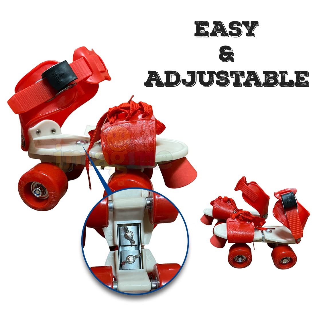 Toy Imagine® Red Beginner Roller Inline Skates for Kids | Adjustable Size Skating Shoes with Front Brake | 4 Pu Wheels | Skates for Boys & Girls Age 4-8 | Kids Roller Skates for School Sports - Image 6 thumbnail