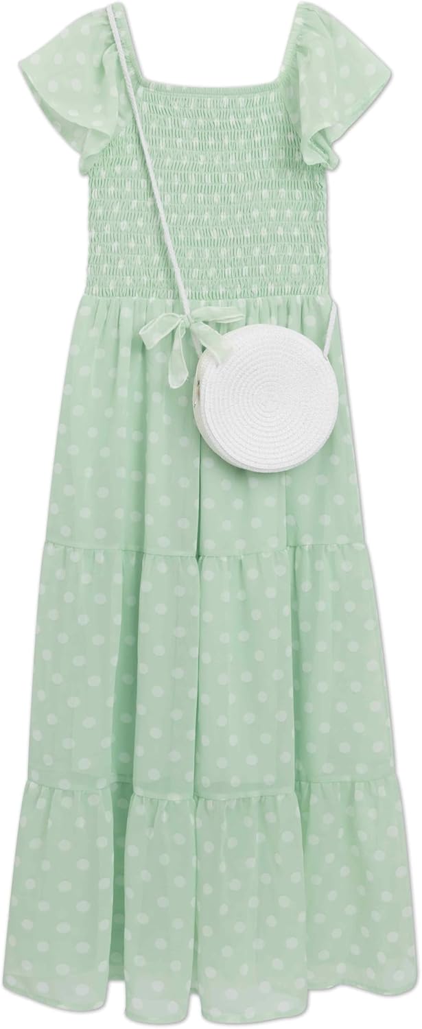 Speechless Girls' Flutter Sleeve Chiffon Maxi Tiered Dress