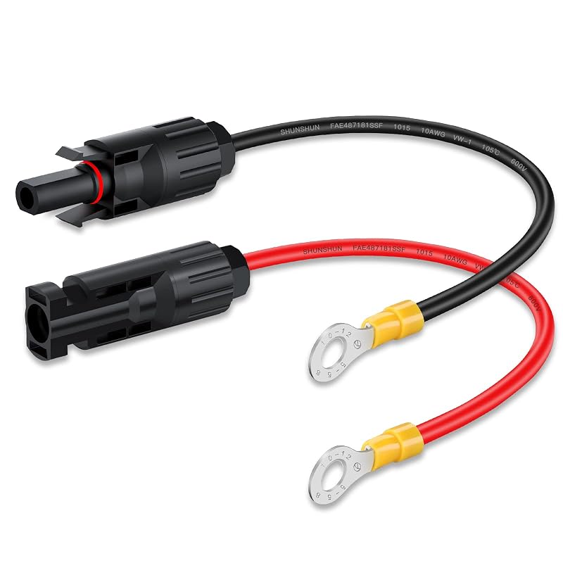 ELECTOP Cabo Adaptador para Painel Solar 10AWG com Conector Solar e Terminal de Olhal, Macho e Fêmea, 25 cm, 2 peças