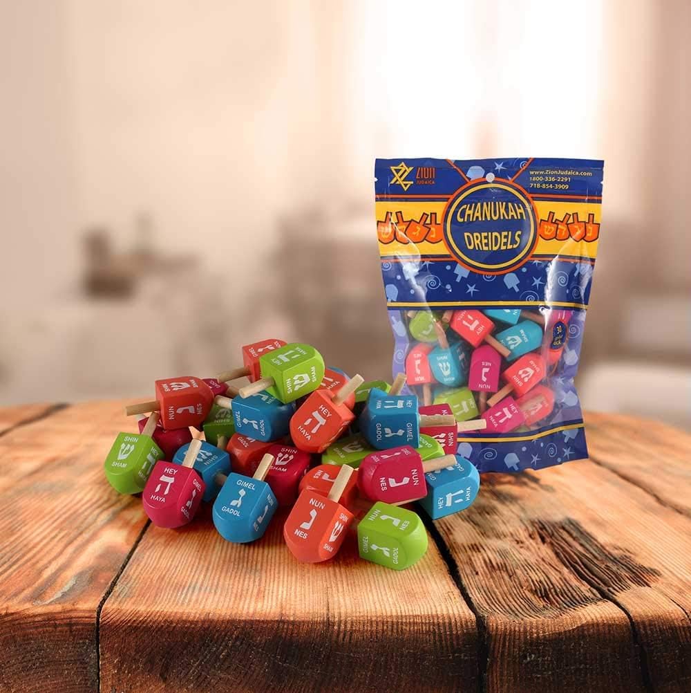 Zion Judaica Colored Wooden Dreidels 1.75