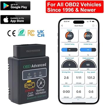 OBD2 Scanner, Mini Bluetooth 4.0 V1.5, Car Diagnostic Code Reader IOS Android