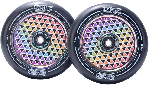 1 Pair Pro Stunt Scooter Wheel Hollow Wheels with Abec 9 Bearings for MGP/Razor/Lucky/Envy/Vokul Scooter 2pcs Black-Multicolor, 120MM