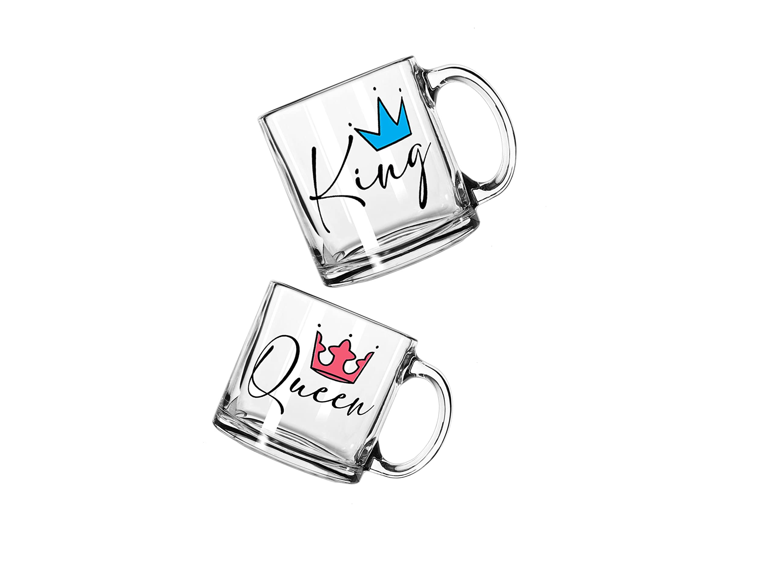 "Special King Queen Romantic Gift Lovable Stylish and Trendy Transparent Coffee Mug Gift for Your Loved Once on The Any Special Occasion | Coffee Mug & Tea Cup | Pack of 2 | 03