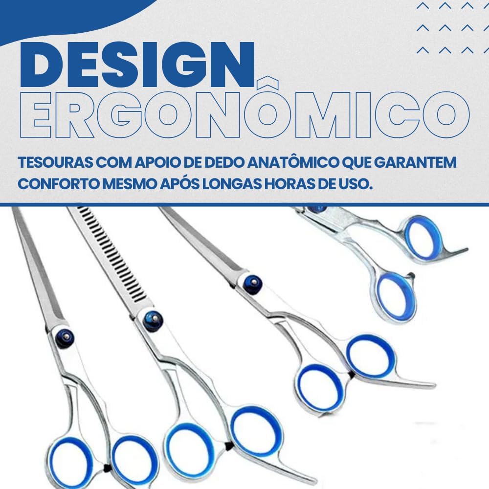 Kit Tesoura de Tosa para Cães e Gatos - Ponta Arredondada Segura para Pet - Tesoura de Tosa Ergonômica e Afiada de Aço Inox para Cortar Pelos de Animais - UpShop