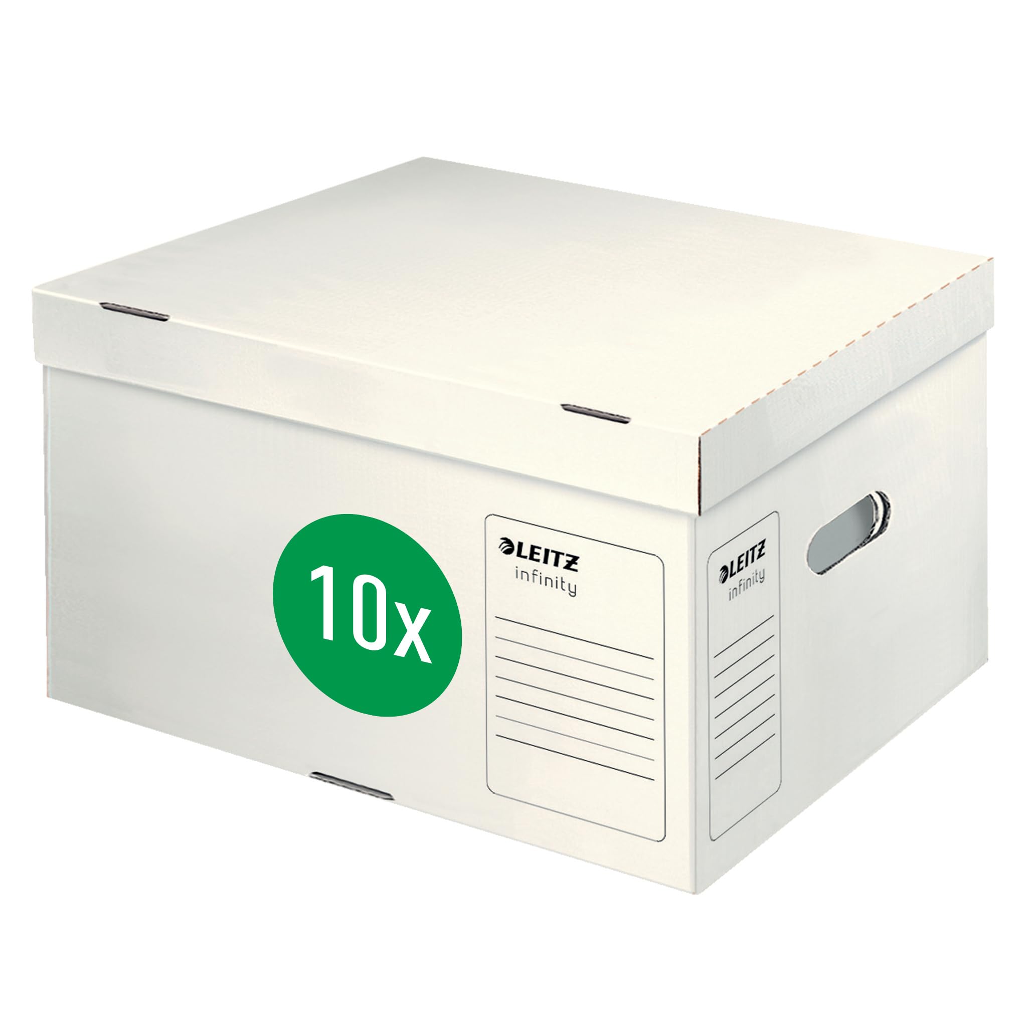 Leitz Infinity 61040000 - Contenitore per archivio A4, 5 x 80 mm/4 x 100 mm, con coperchio superiore, scatola di cartone pieghevole, 100% senza acidi, 20 pezzi, colore: Bianco