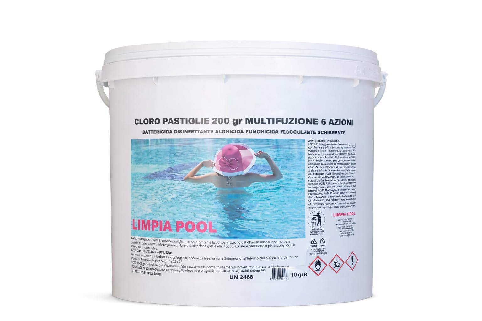 10 kg Limpia Pool cloro Multifunzione 6 Azioni per Piscina Pastiglie da 200 gr +