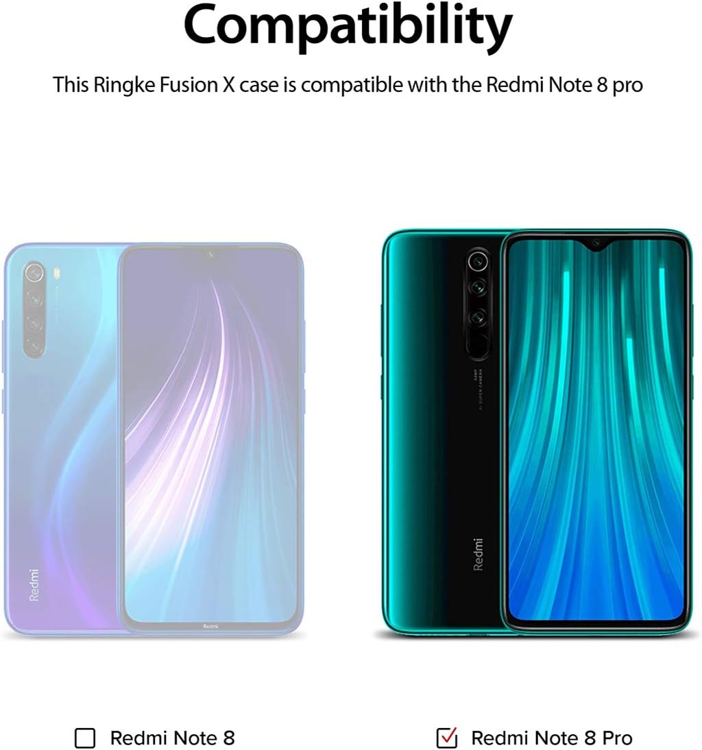 Ringke Fusion-X Compatible with Redmi Note 8 Pro Case, Clear Back Heavy Duty Shockproof TPU Rugged Bumper Phone Cover - Turquoise Green