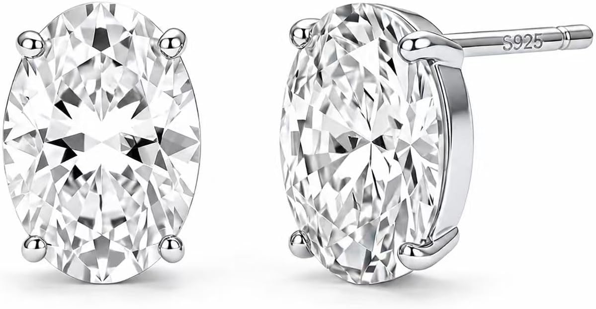 925 Sterling Silver Stud Earrings Simulated Diamond 2CT Oval Cubic Zirconia Hypoallergenic Solitaire Earring Set for Women