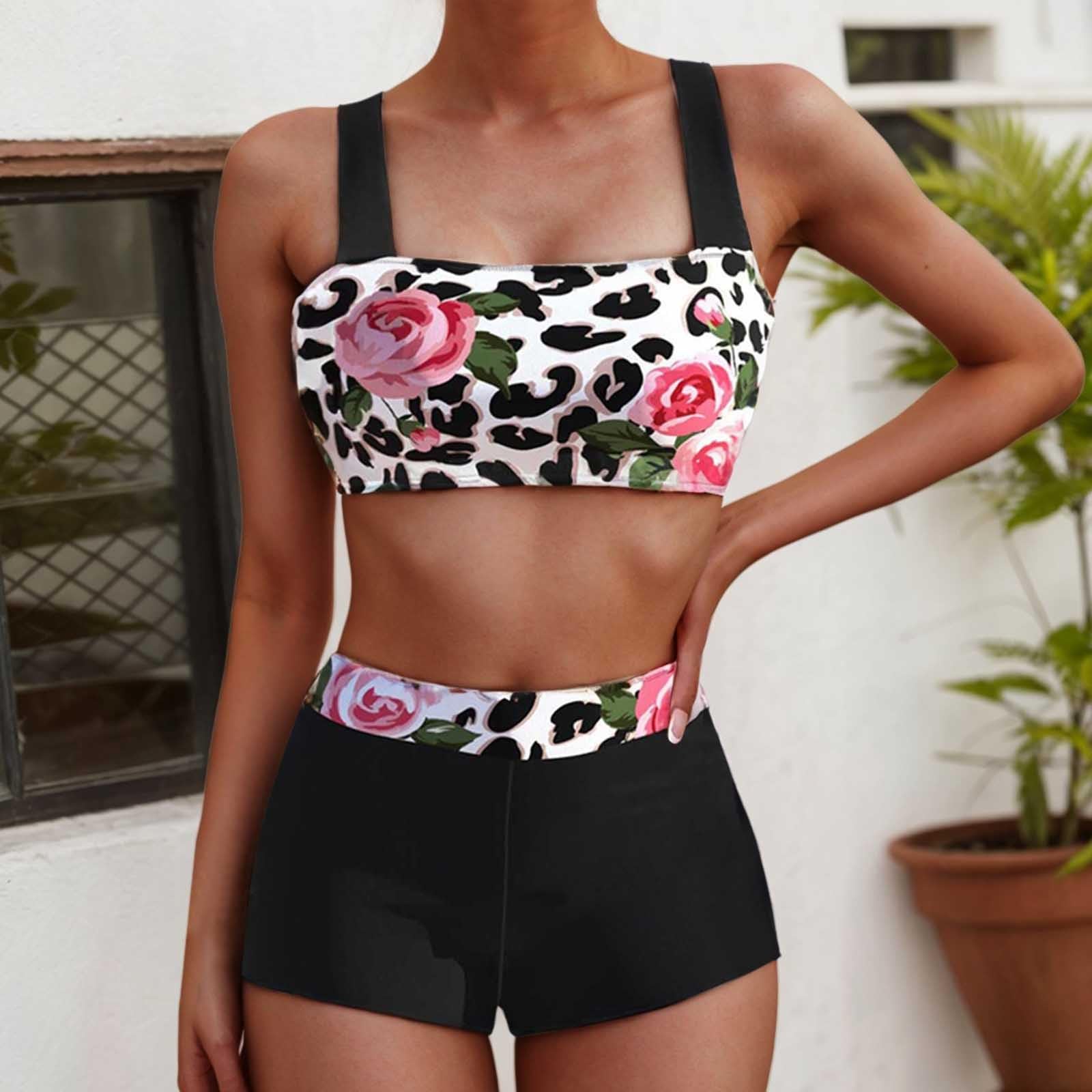 Damski zestaw bikini z wysokim stanem, 2 sztuki, krótki top, spódnica pływacka, strój kąpielowy, biały, S