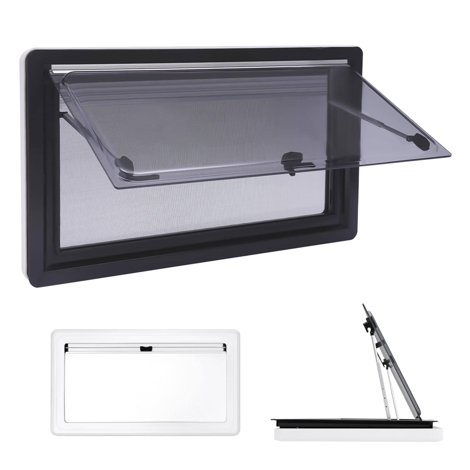 Wohnwagen Fenster 900×500 mm Ausstellfenster Camper Wohnmobil | ECE R43 Acryl Glas | 70 Grad Camping Fenster mit Integriertem Sonnenschutz und Insektenschutzgitter