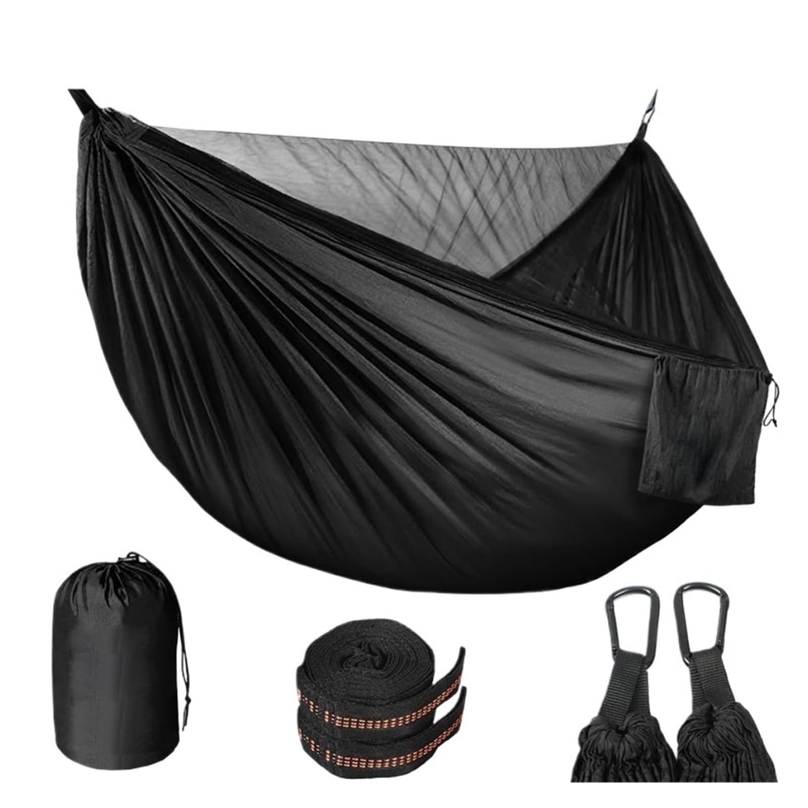 Amaca doppia con zanzariera for campeggio e viaggi altalena paracadute leggera in nylon 210T(Dark grey)