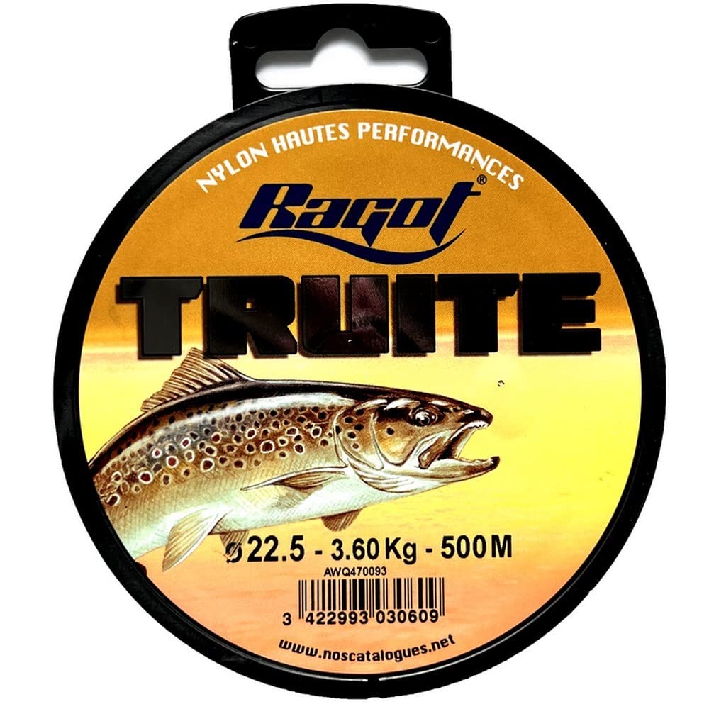 Bobine Nylon Trout Ragot 500m - Diamètre 22.5/100mm, Résistance 3.6kg - Pour Pêche à La Truite