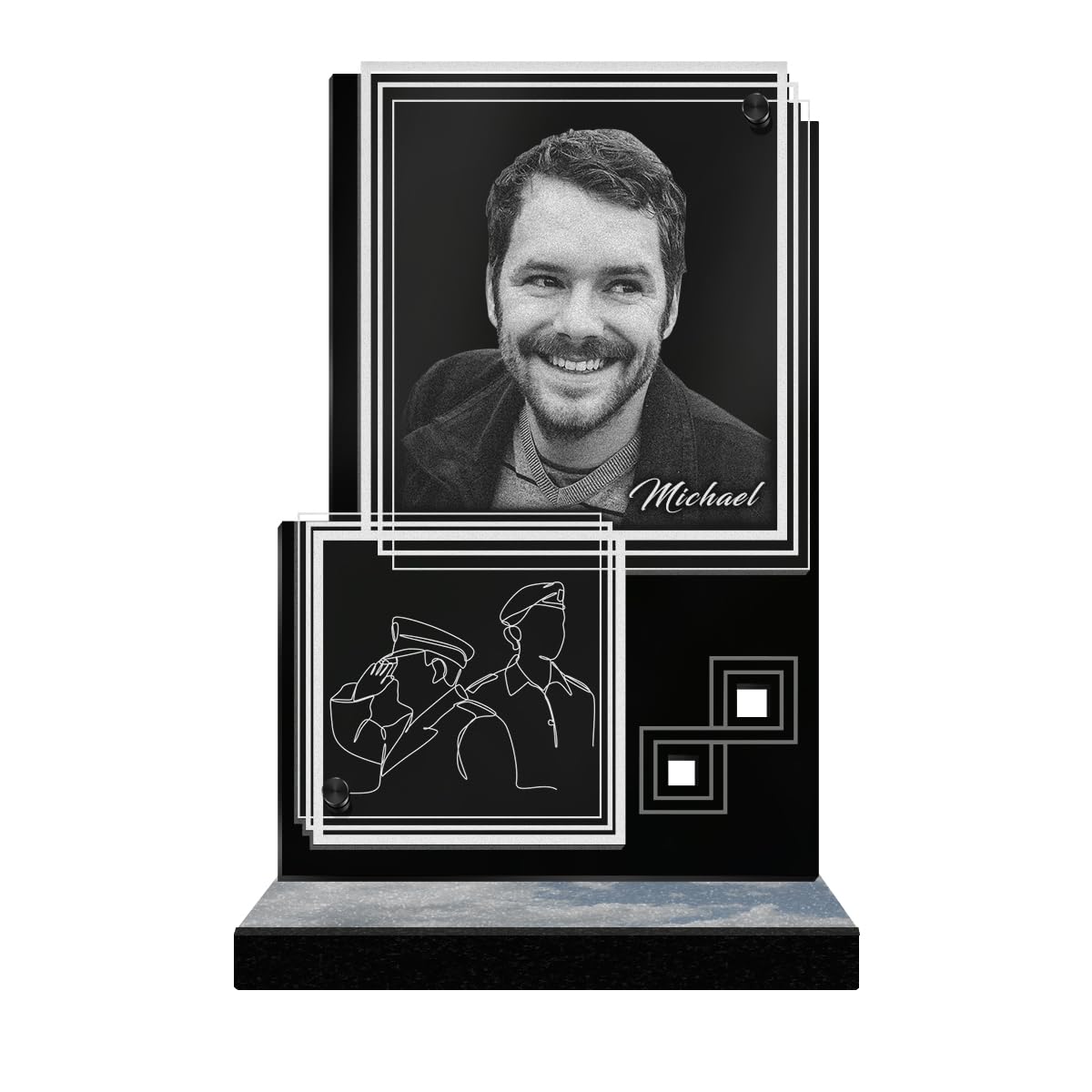 ETERNEL - Personalized Funeral Plaque Rectangle Illusion Army Customizable Photo and Text, laser-engraved funeral plaque for tribute, memorial plaque, tombstone, funeral, commemoration