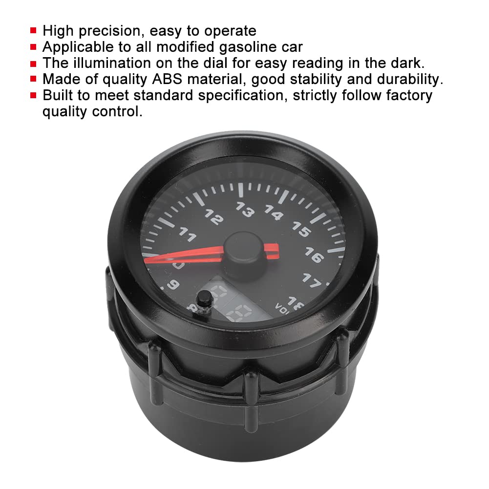 Voltmetro Universale per Auto da 52 Mm con Motore Passo-passo, Materiale ABS di qualità, Risposte Rapide per Tutte le Auto a Benzina Modificate, Dimensioni 2 X 1,9", Colore Guscio Nero