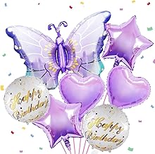 Pop The Party 7pcs Butterfly Foil Balloon – Colorful Butterfly Shaped Helium Balloon for Birthday, Baby Shower, Garden Party Decoration