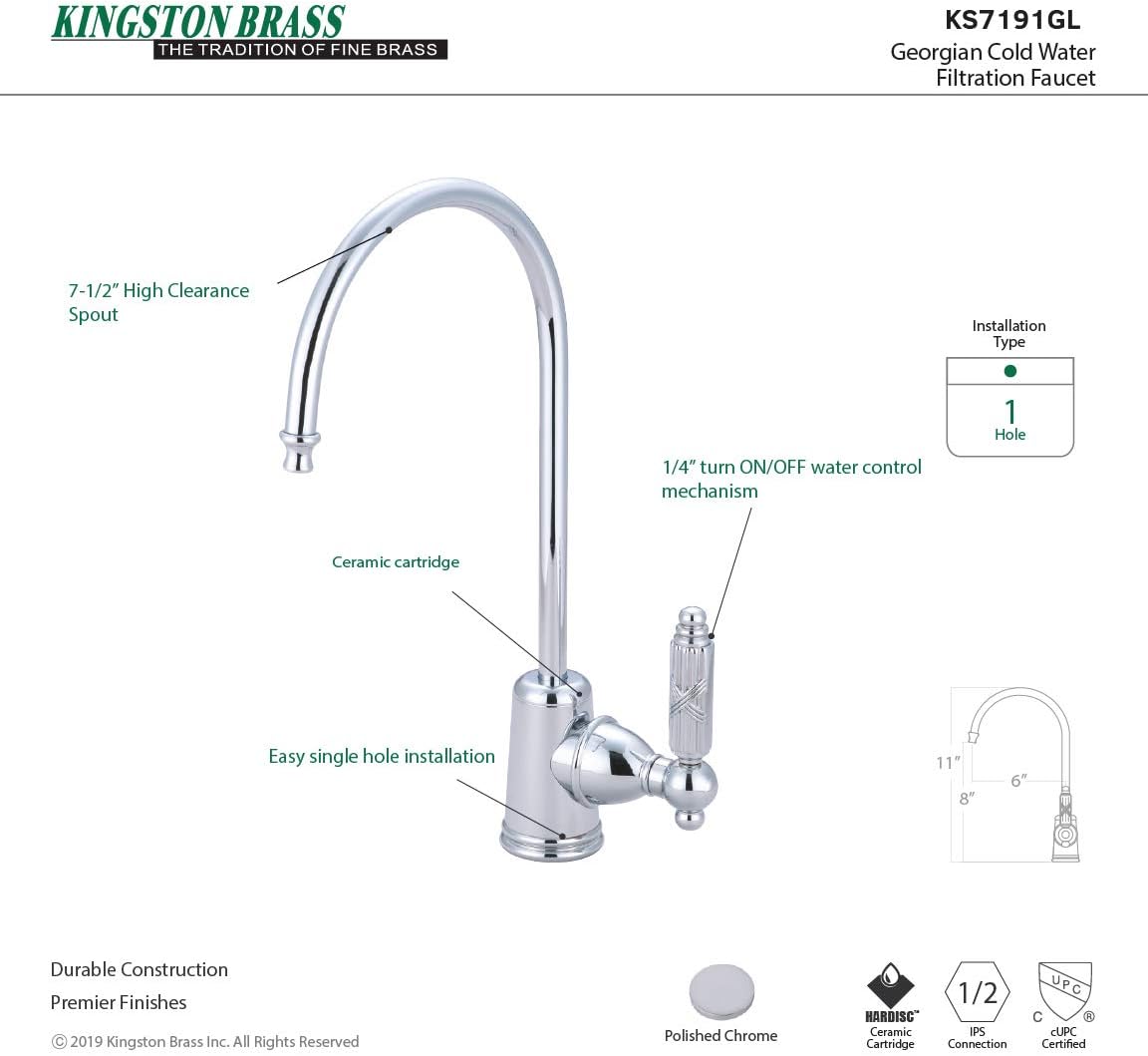 Kingston Brass Gourmetier KS7191GL Georgian Single Handle Water Filtration Faucet, Polished Chrome