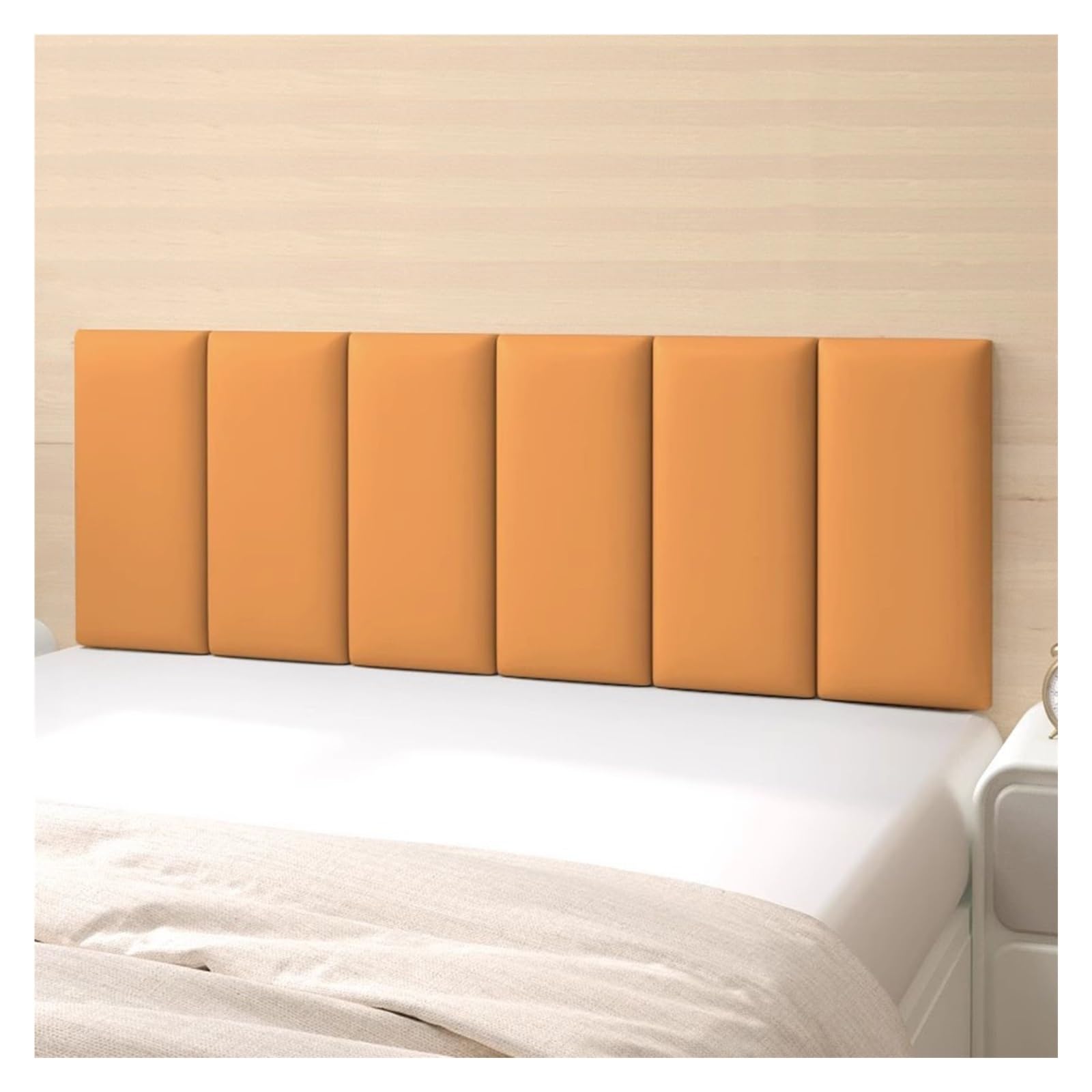 Panneaux de tête de lit adhésifs, tête de lit Murale en Cuir capitonné, Rembourrage Mural Anti-Collision 3D pour Chambre Moderne (Orange, 200 x 60 cm)