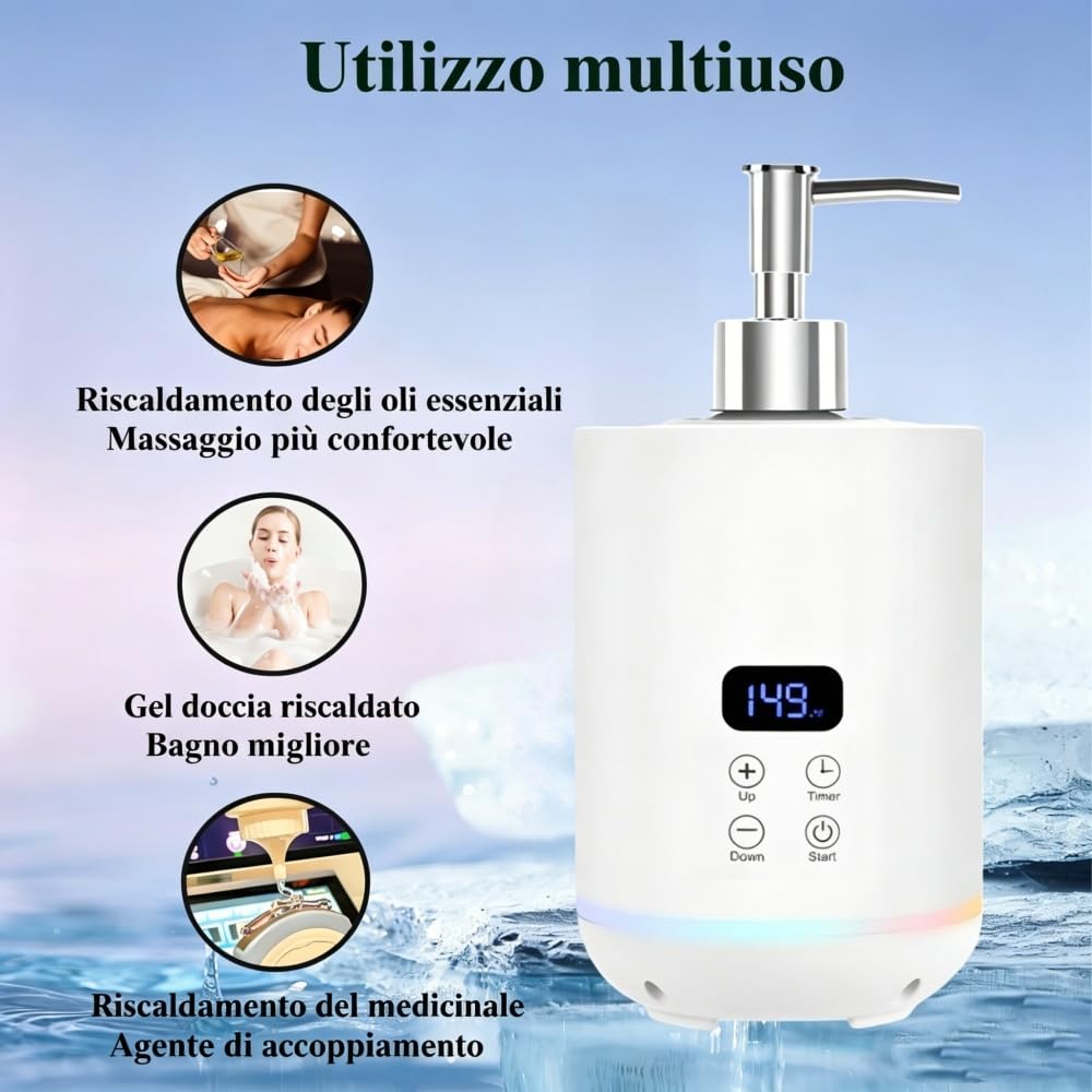Olio da Massaggio con due distributori di olio Scaldacreme per Dispenser per flaconi spa e Scaldalozioni, Display LED, Scaldafiaconi per gel, Apparecchio Riscaldante per Saloni Bianco